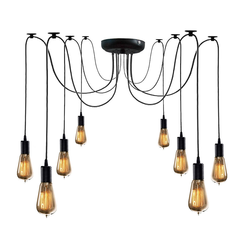 

Светильник паук подвесной на 8 лампочек черный NL149-8