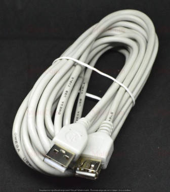 

05-08-026. Шнур USB штекер A - гнездо А, version 2.0, серый, 5м