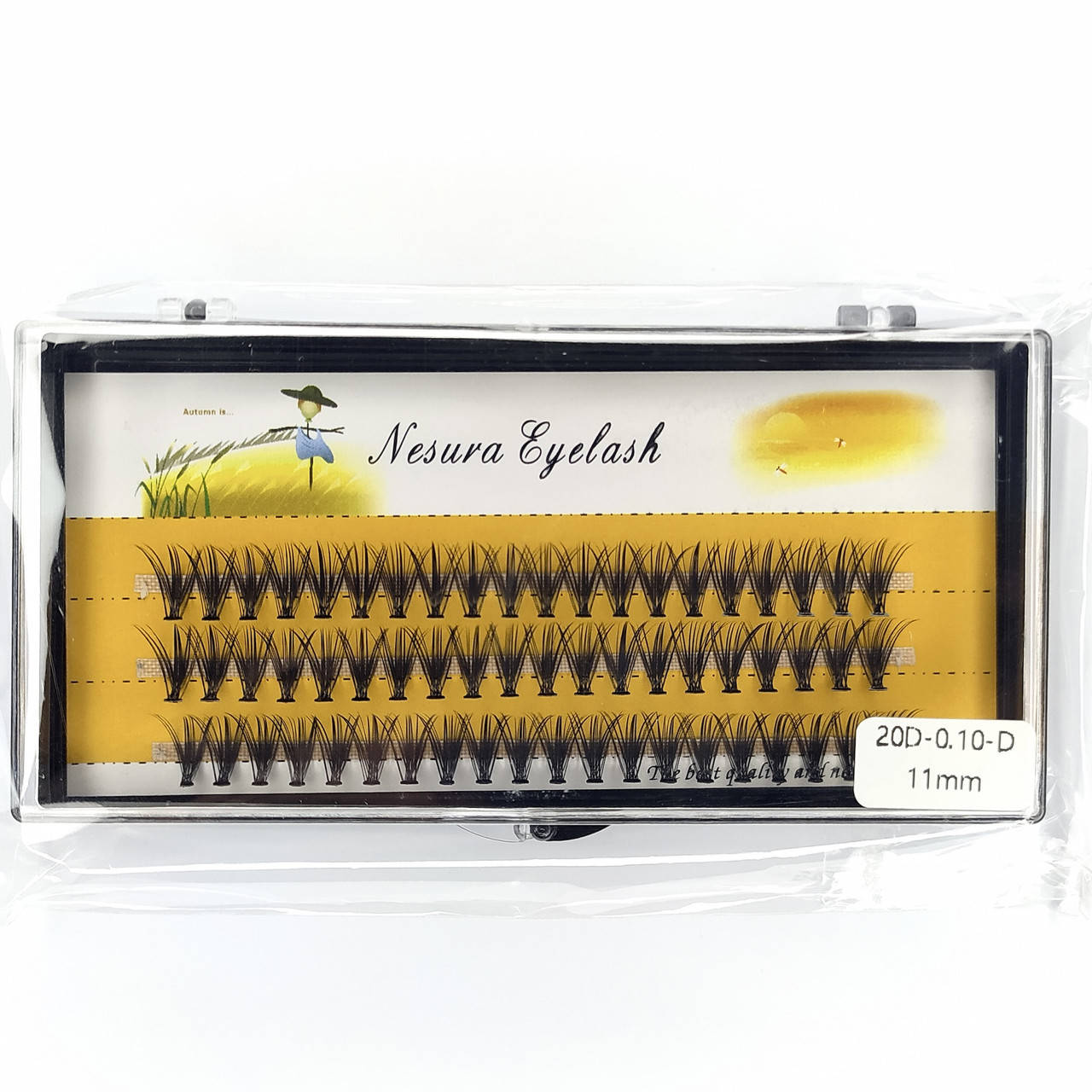 

Ресницы Nesura Eyelash 20D, 11 мм, изгиб D, 0,10, 60 пучков Несура пучковые ресницы пучками, Черный