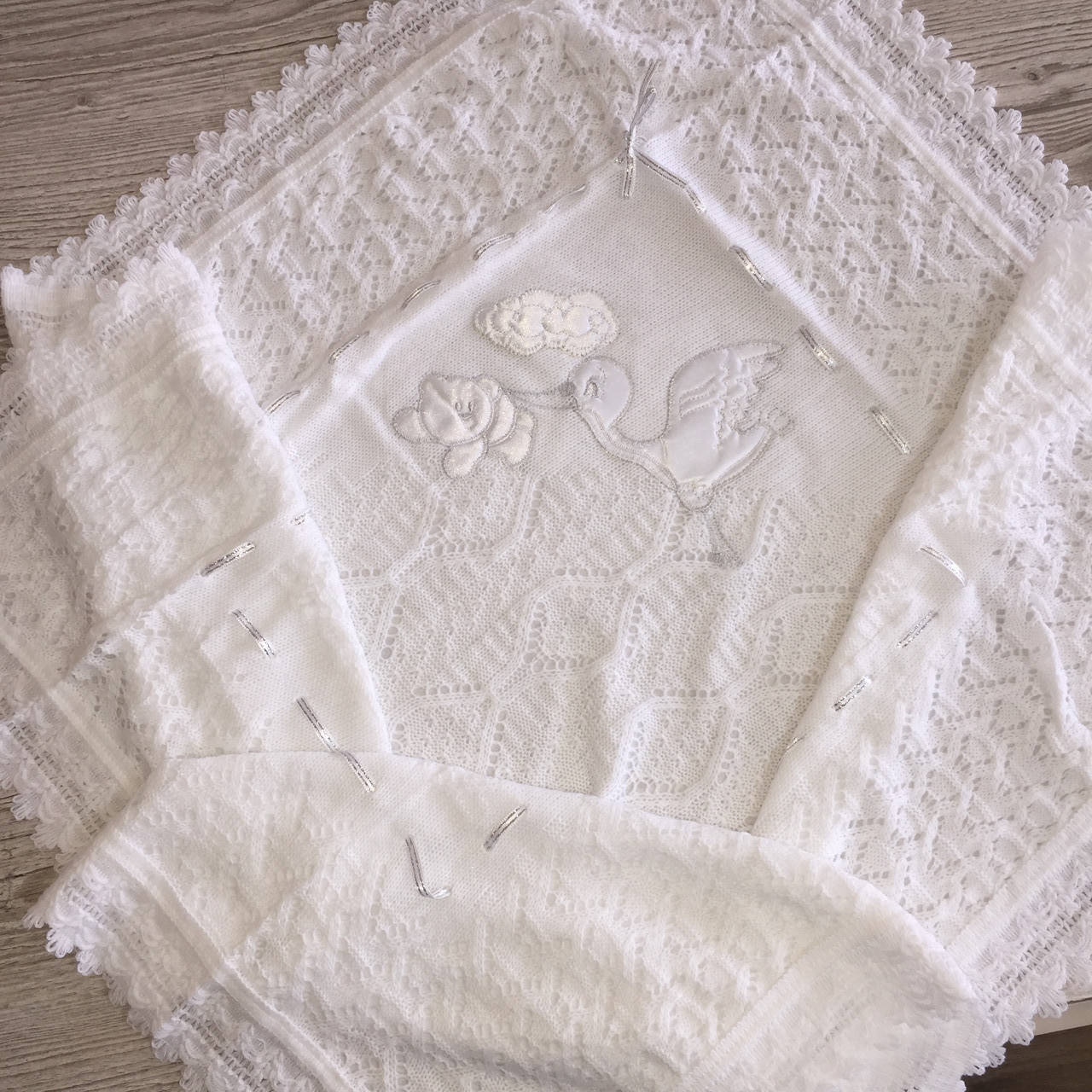 

Крыжма-плед с подкладкой из травки теплая c серебряной лентой, Белый