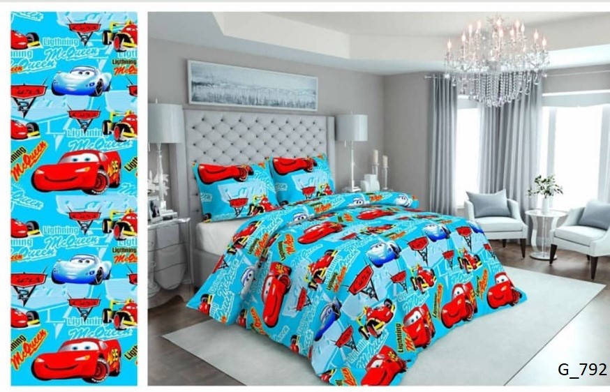 

Постельный набор из ткани бязь с машинками, Синий