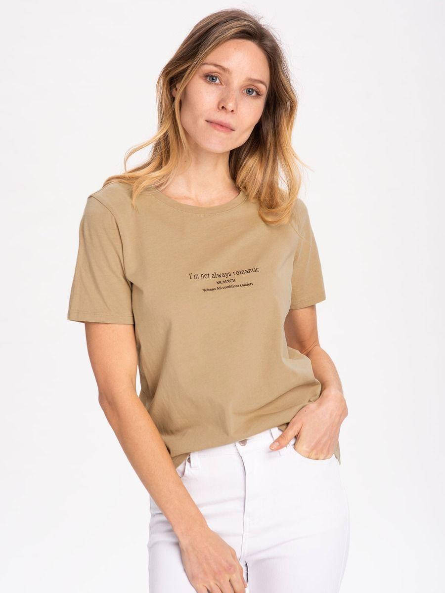 

Бежевая женская футболка с надписью на груди Volcano, последний размер L, Бежевый