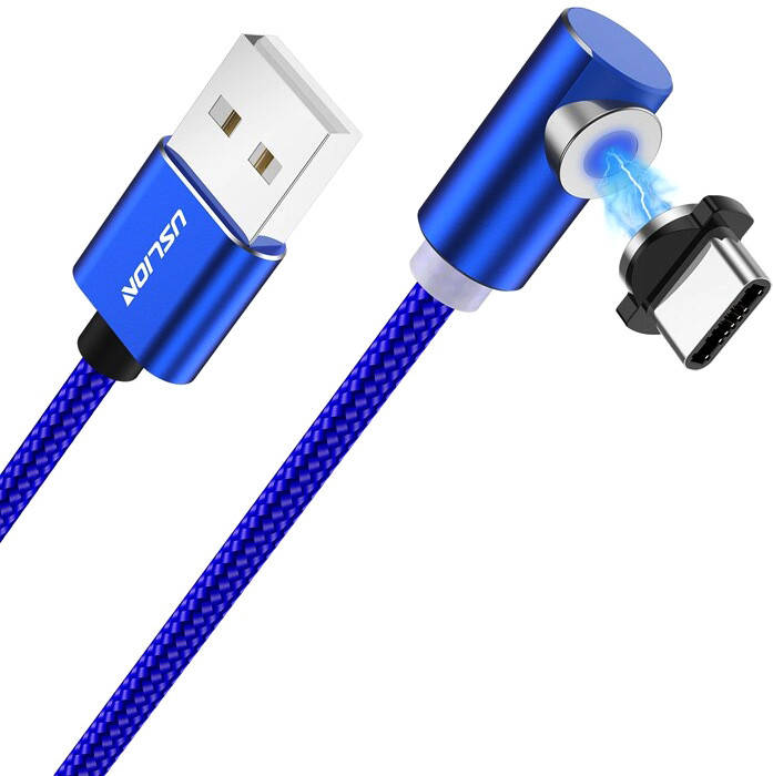 

Магнитный кабель для зарядки Type-C (Боковой 1m) USLION - Blue, Синий