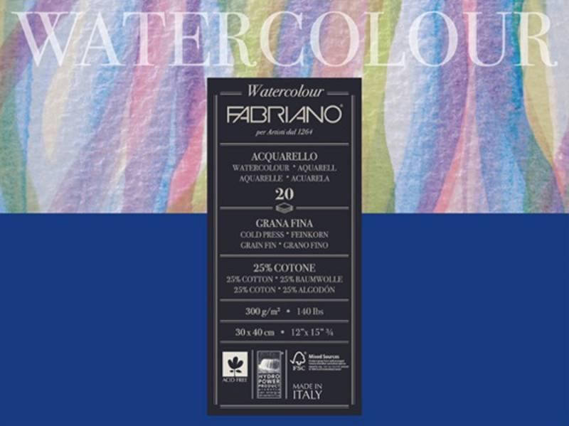 

Склейка блок для акварели Fabriano Watercolor среднее зерно A3 (30х40см) 300 г/м2 20 листов (726130)