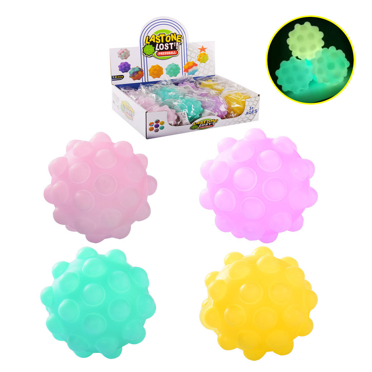 

Антистресс мячик Pop Ball AN4386 (288шт) свет в темноте, 4 цвета, 12 шт в дисплей боксе – 27*20*7 см, р-р