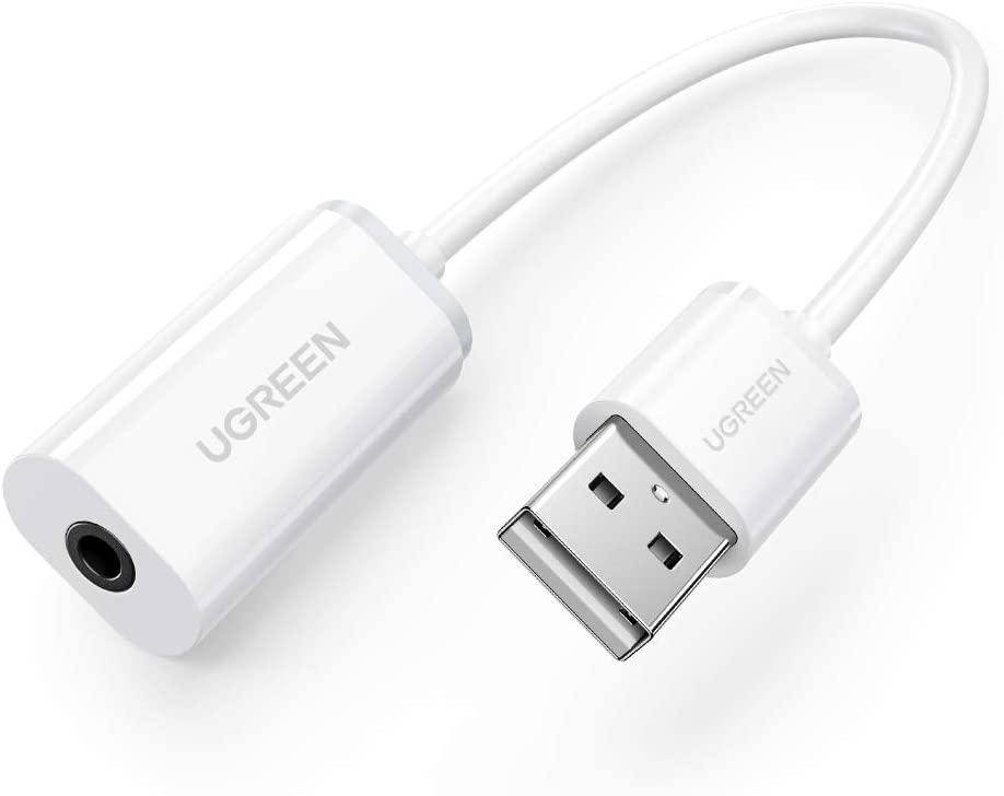 

USB-адаптер для внешней звуковой карты Ugreen USB 2.0 to Jack 3.5mm White (US206)
