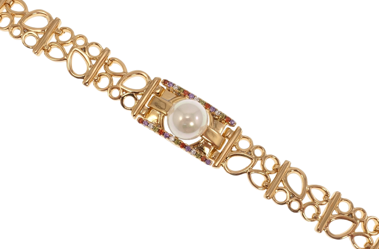 

Браслет Xuping Позолота 18K "Жемчужина с дорожками цветного циркония" длина 19,5см х 10-12мм