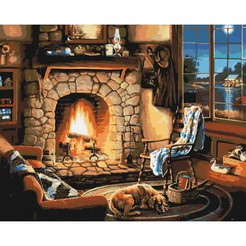 

Набір для розпису по номерах. Сільський пейзаж "Біля каміну" 40*50см