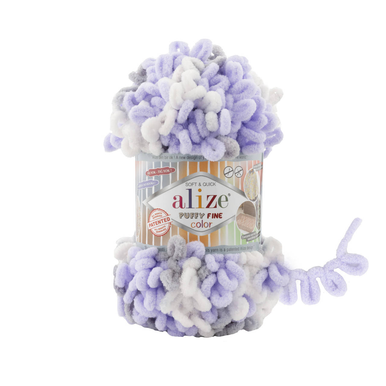 

Пряжа​​​​​​​ с петельками Alize Puffy Fine Color 6372 (Пуффи Файн Колор Ализе) для вязания без спиц руками, Хаки