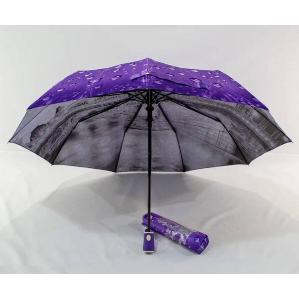 

Зонтик женский полуавтомат складной Mario 9 спиц с внутренним рисунком и каплями дождя Фиолетовый (31768)