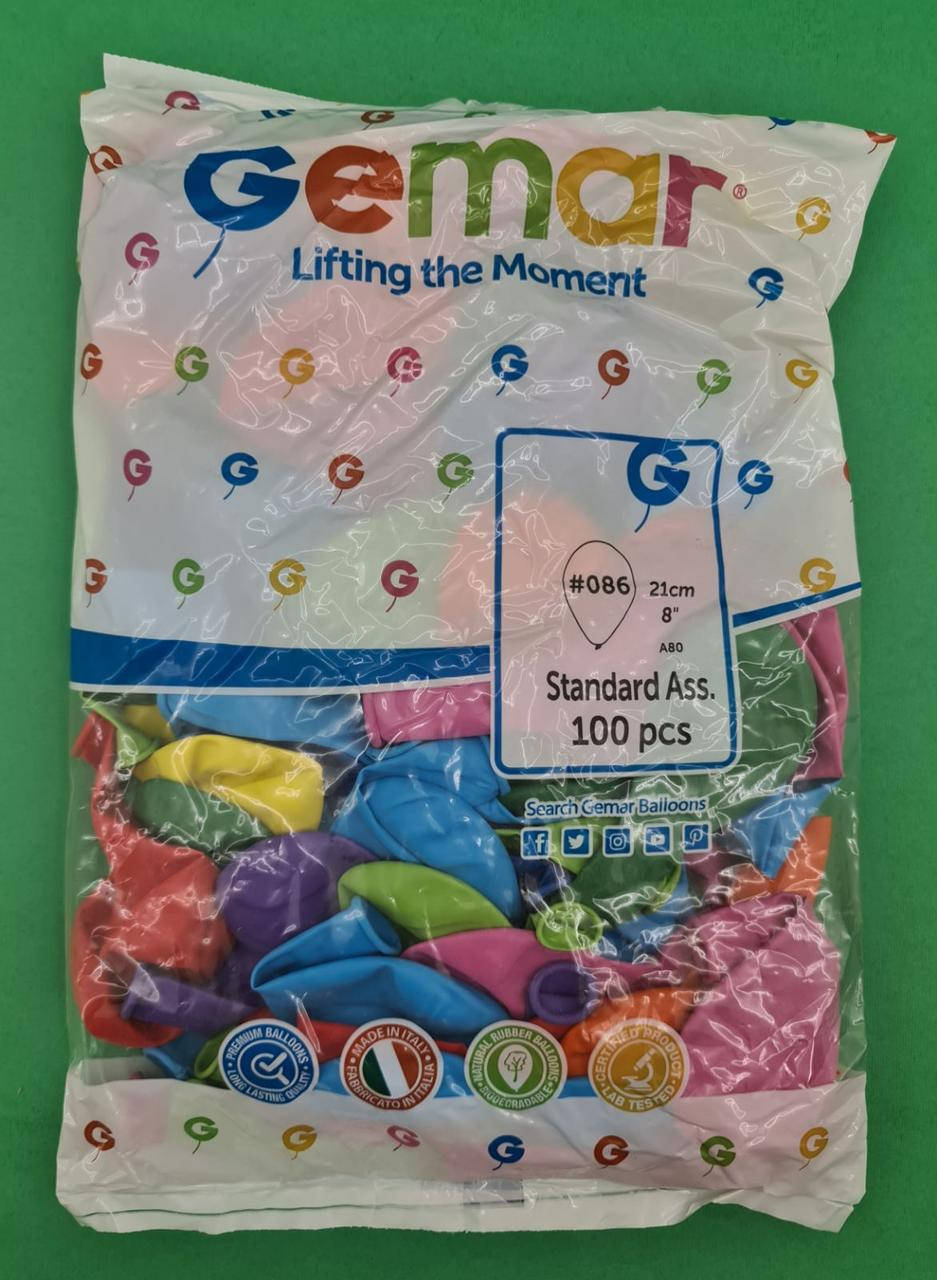 

Шары Воздушные Надувные Ассорти 8"(21 см)100 шт(1 пач)Gemar
