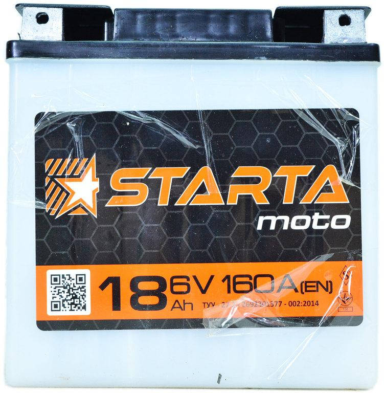 

Аккумулятор мото 6v 18Ah 160A Starta под болт (сухозаряженный без электролита)