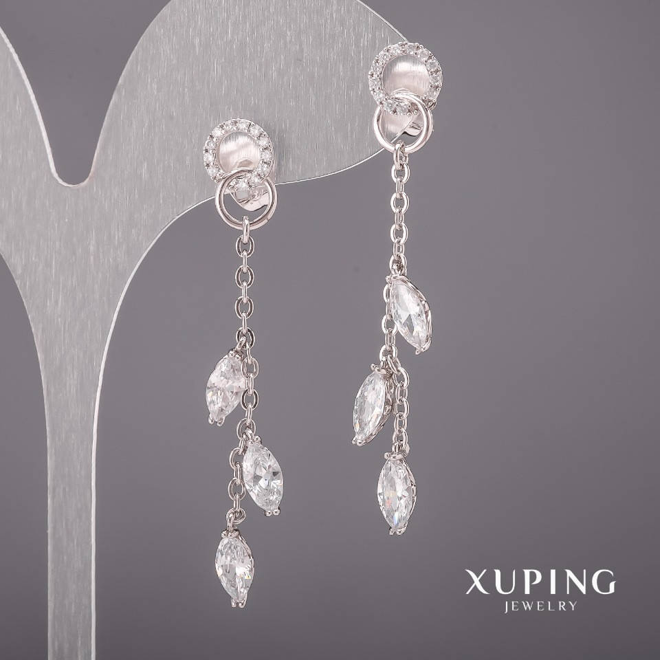 

Серьги Xuping с белыми камнями 50х8мм Родий
