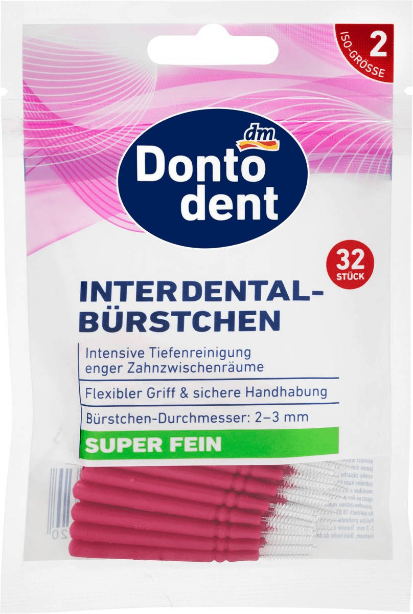 

Межзубные щетки розовые 0,4 мм ISO 2 Dontodent, 32 шт (Германия)