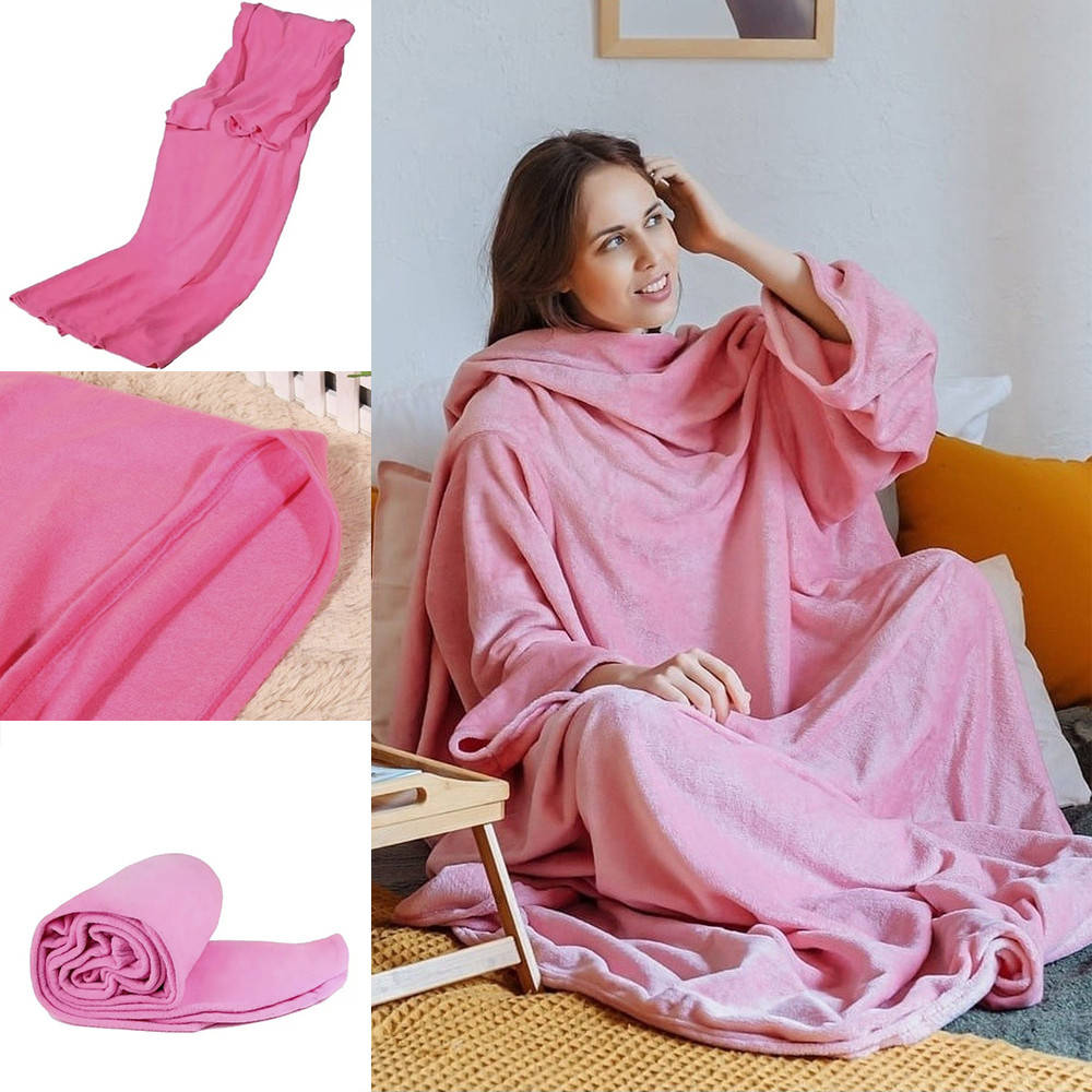 

Плед с рукавами 140x190 см Snuggie Розовый / Согревающее флисовое Одеяло-плед с рукавами