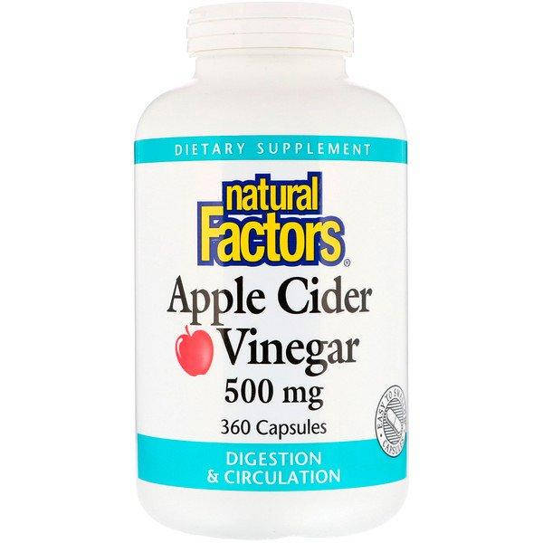 

Natural Factors, Яблочный уксус, 500 мг, 360 капсул