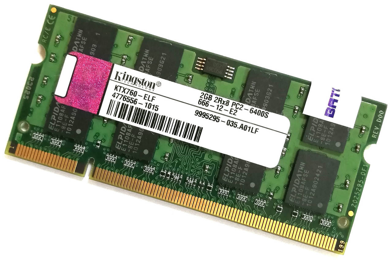 

Оперативная память для ноутбука Kingston SODIMM DDR2 2Gb 800MHz 6400S 2R8 CL6 (KTX760-ELF) Б/У