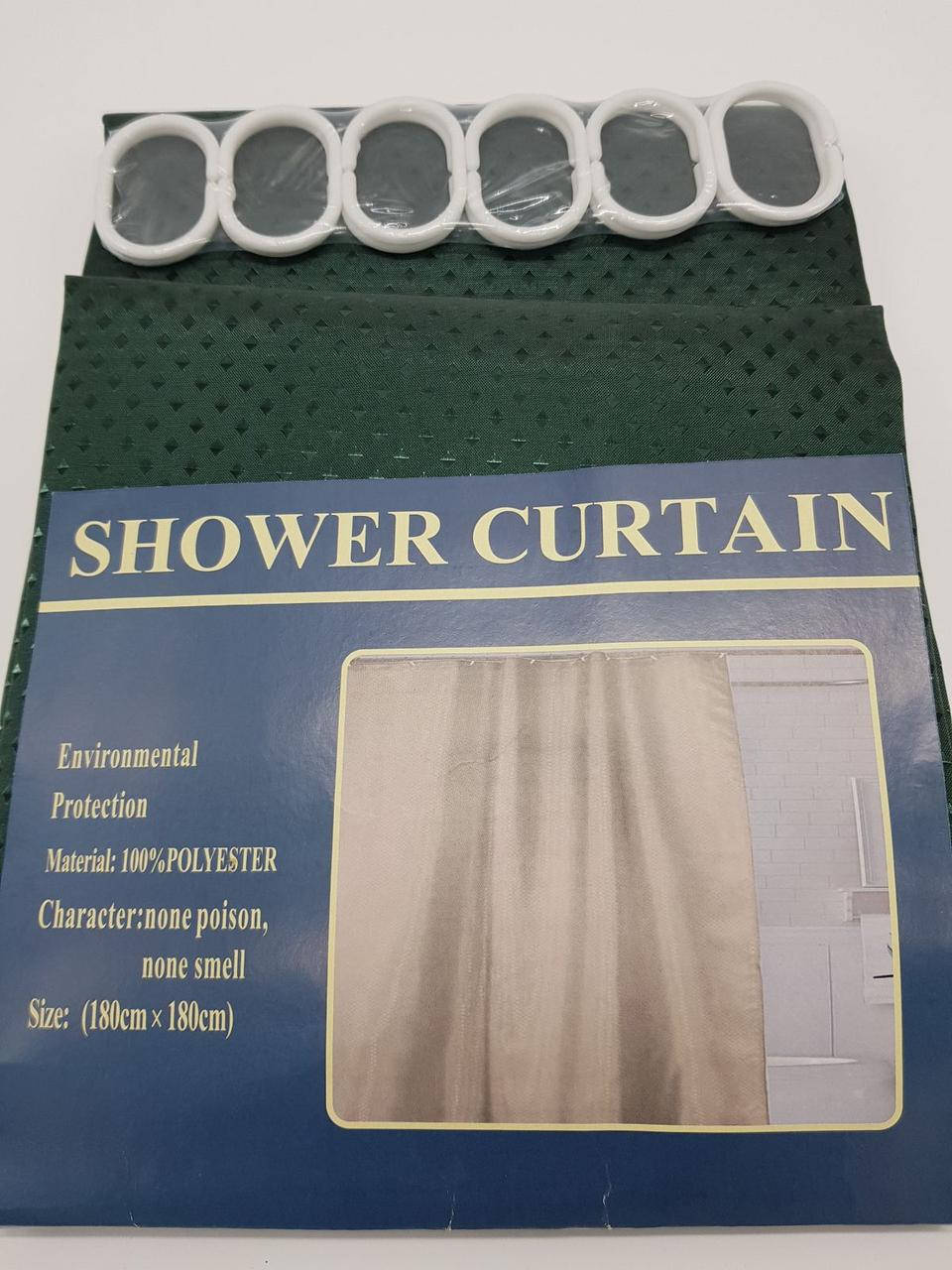 

Шторка в ванную тканевая однотонная "Пика" 180х180см. Темно зеленый цвет., Зелёный