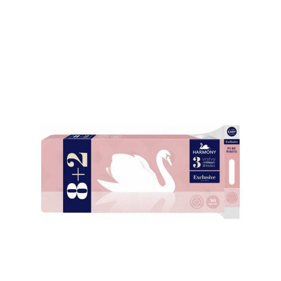 

Туалетная бумага HARMONY EXCLUSIVE PURE WHITE 3 слоя 8+2шт/уп, Белый