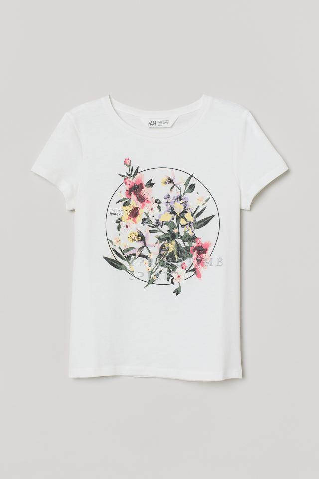 

Белая футболка для девочек с цветами H&M, Белый