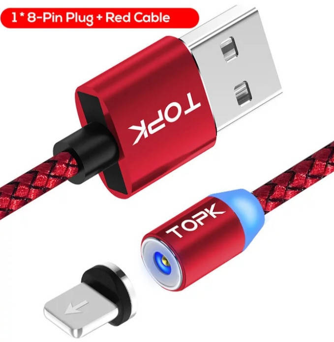 

Магнітний USB кабель TOPK (Lightning) для Iphone Червоний 2 метра, Красный