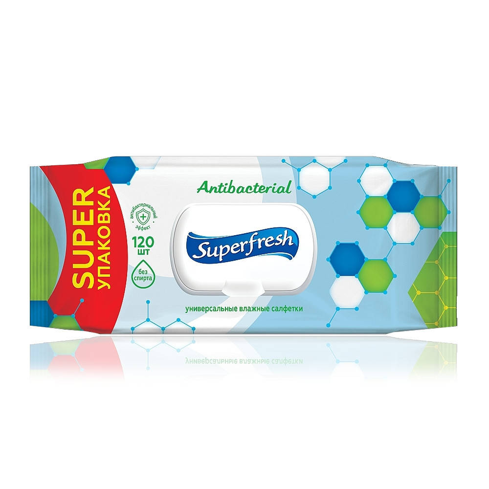

Салфетки влажные SuperFresh Antibacterial с клапаном 120 шт