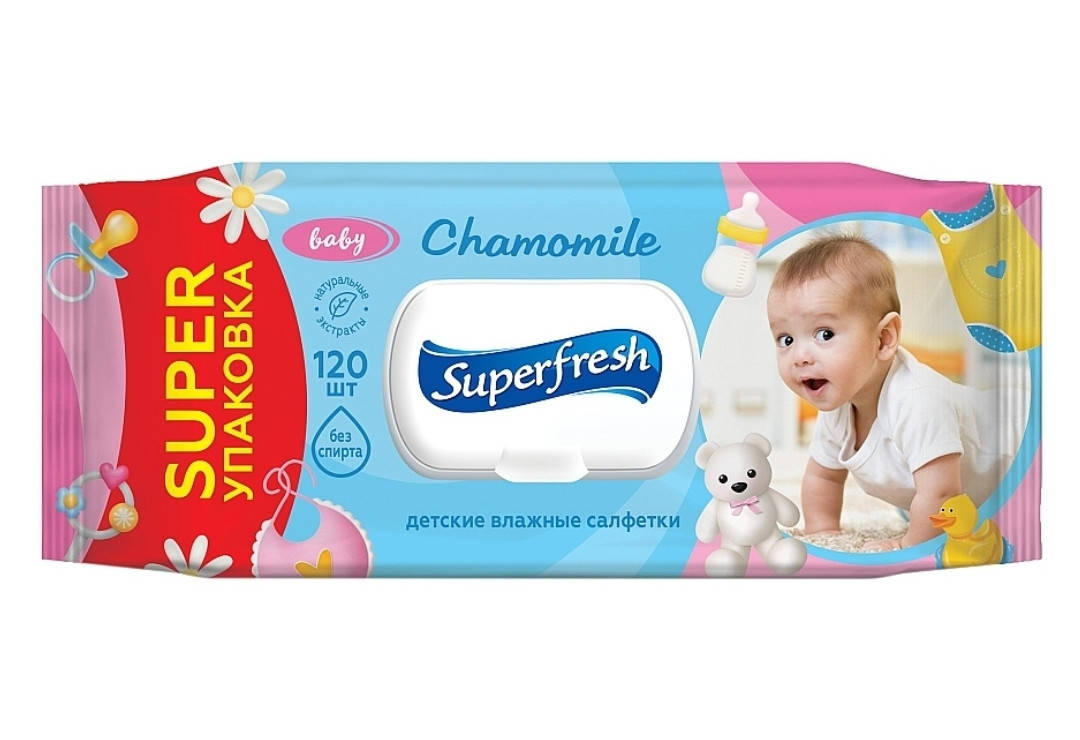 

Влажные салфетки fresh для детей. 120 шт с клапаном.