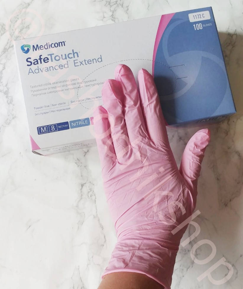 

Перчатки Medicom SafeTouch нитриловые, розовые, размер М 100 шт, 50пар, Розовый