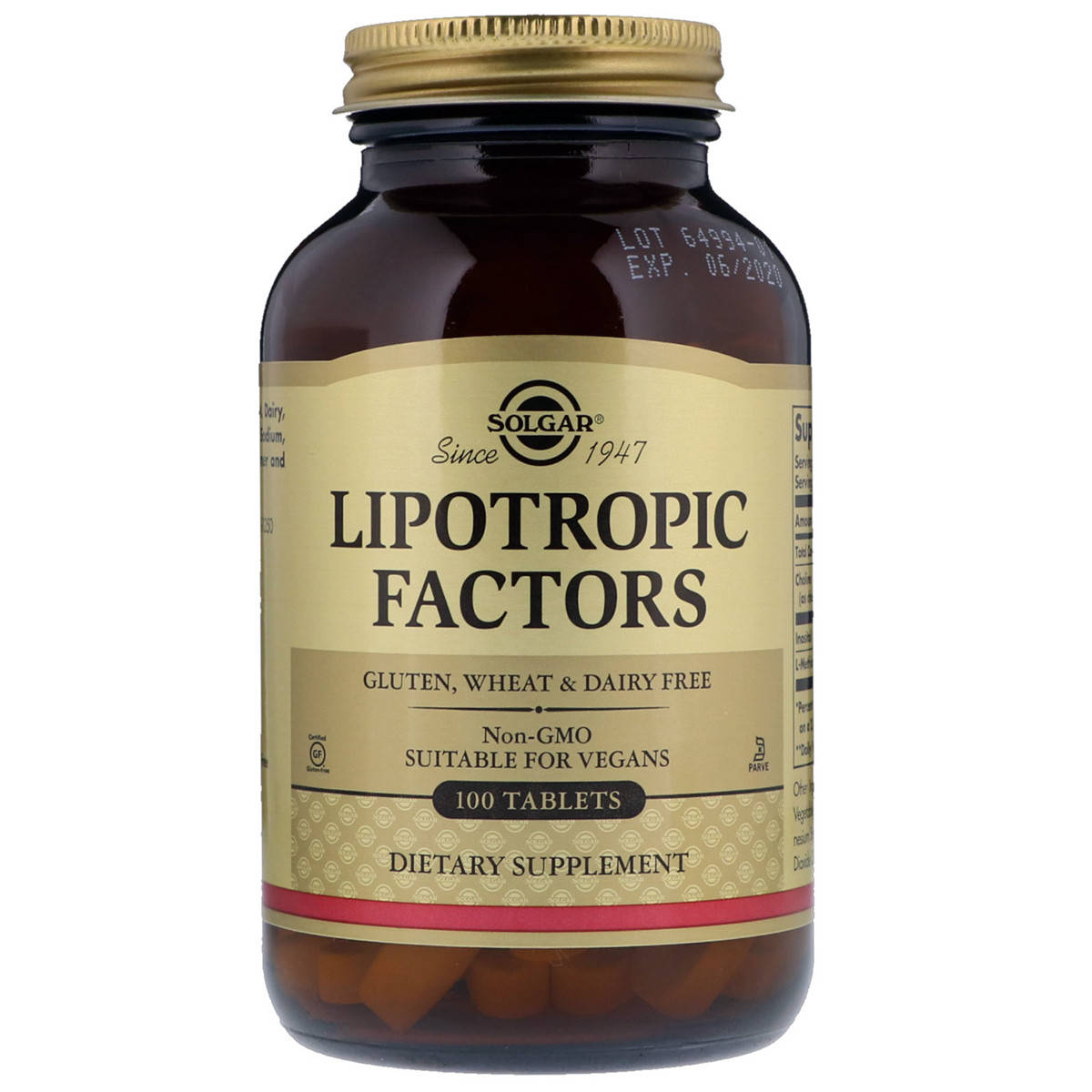 

Липотропный Фактор, Lipotropic Factors, Solgar, 100 таблеток