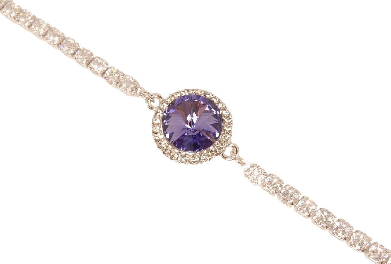 

Браслет Xuping Родий с кристаллами Swarovski "Дорожка циркония с кристаллом Tanzanite" длина 15.5-20.5см х 3мм