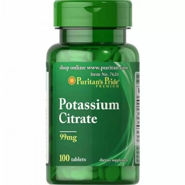 

Цитрат калия, Potassium Citrate, Puritan's Pride, 99 мг, 100 таблеток (PTP-17620)