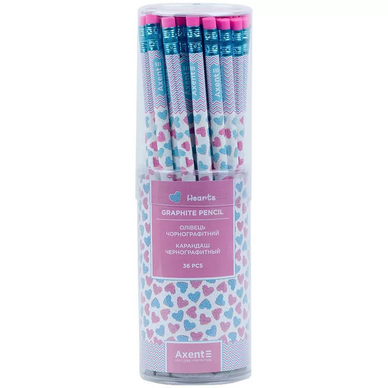 

Олівець простий Axent Hearts HB з гумкою дерево, Серый