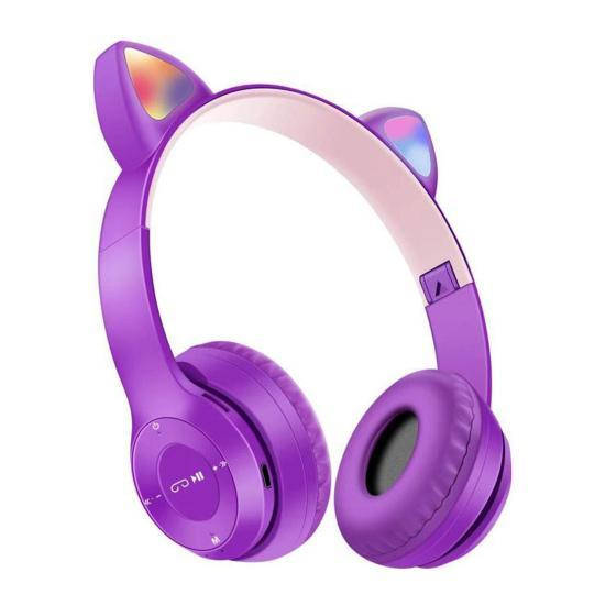 

Наушники Bluetooth с ушками и подсветкой Cat Miu Star P47 Фиолетовые, Фиолетовый