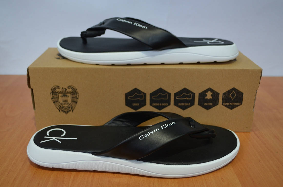 

Вьетнамки мужские Calvin Klein.Кожаные шлепанцы.с 40 по 46 размер., Черный