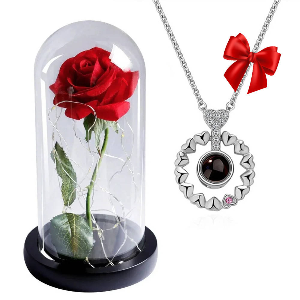 

Роза в колбе 20 см с LED подсветкой Большая + Подарок Кулон проектор " Я тебя люблю" на 100 разных языках мира