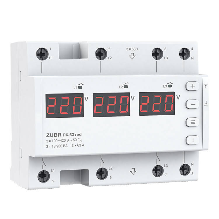 

Реле напруги три фази 63A D6-63red ZUBR
