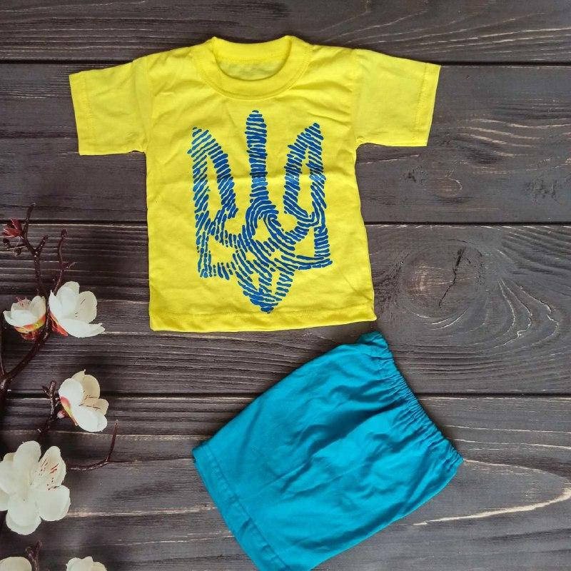 

Детский набор комплект костюм на лето для мальчика патриотический украина 98- 104 футболка и шорты хб