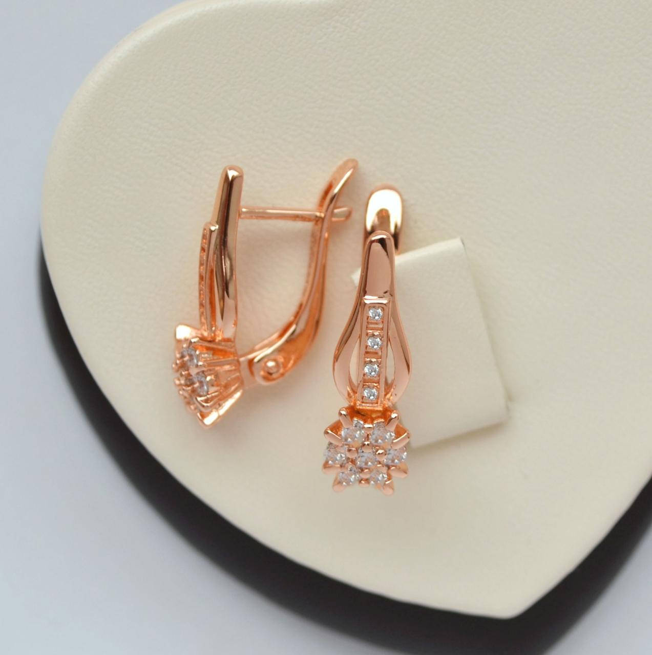 

Сережки с белыми цирконами позолота 18к.