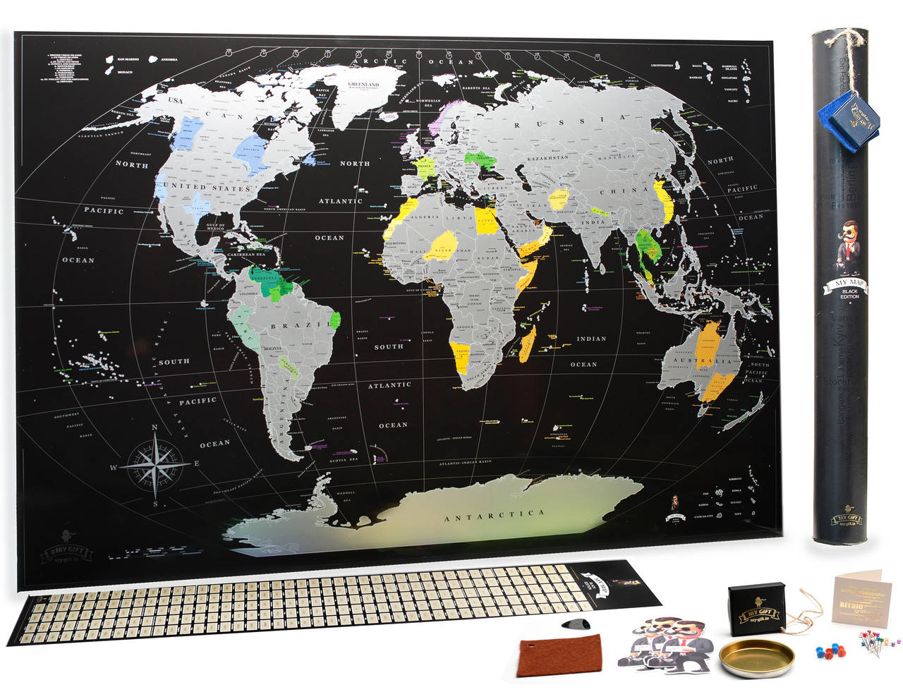 

Скретч карта мира My Map Black edition Silver (английский язык) в тубусе (черная)