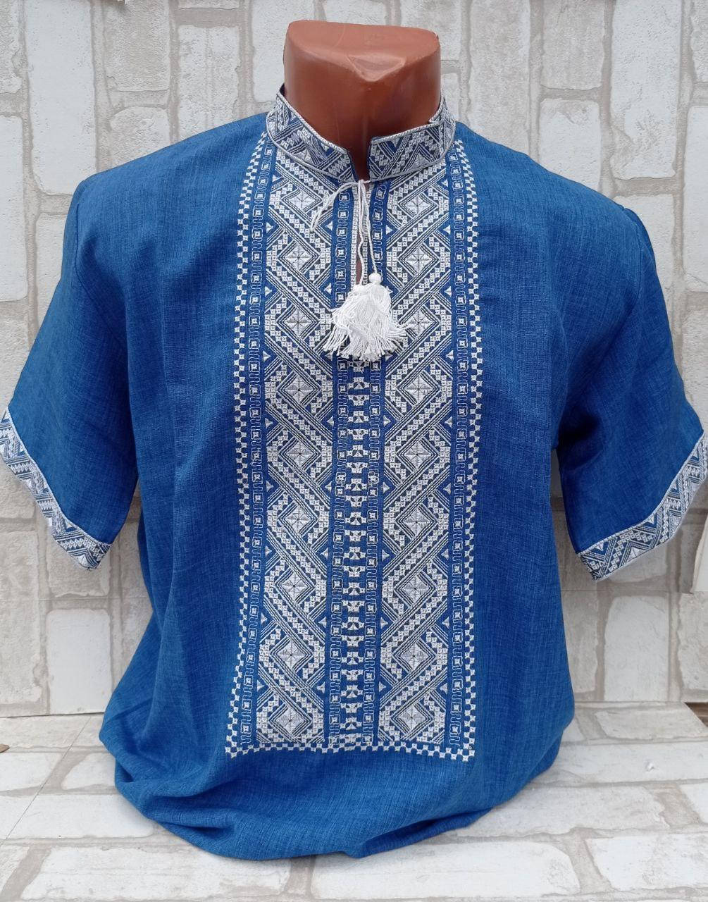 

Мужская молодежная вышиванка с коротким рукавом 46 р-р