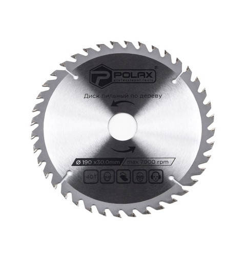 

Диск пильний POLAX по дереву з твердосплавними напайками 190X30.0 / 25.4, 40Т
