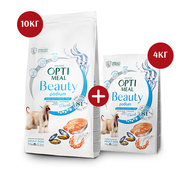 

Optimeal Beauty Podium корм для ухода за шерстью и зубами собак 10 кг + 4 кг