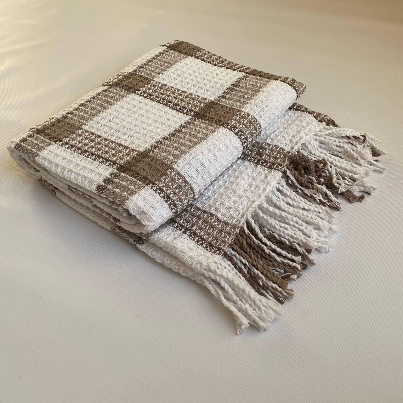 

Плед Brown + White вафельный, хлопок, 200х140, Разные цвета