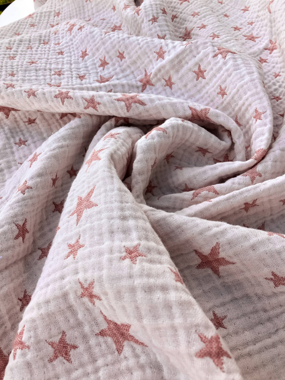 

Муслин жатка жаккард 4-слойный "Звезды", американский органический хлопок, розовыйцвет, Бирюзовый