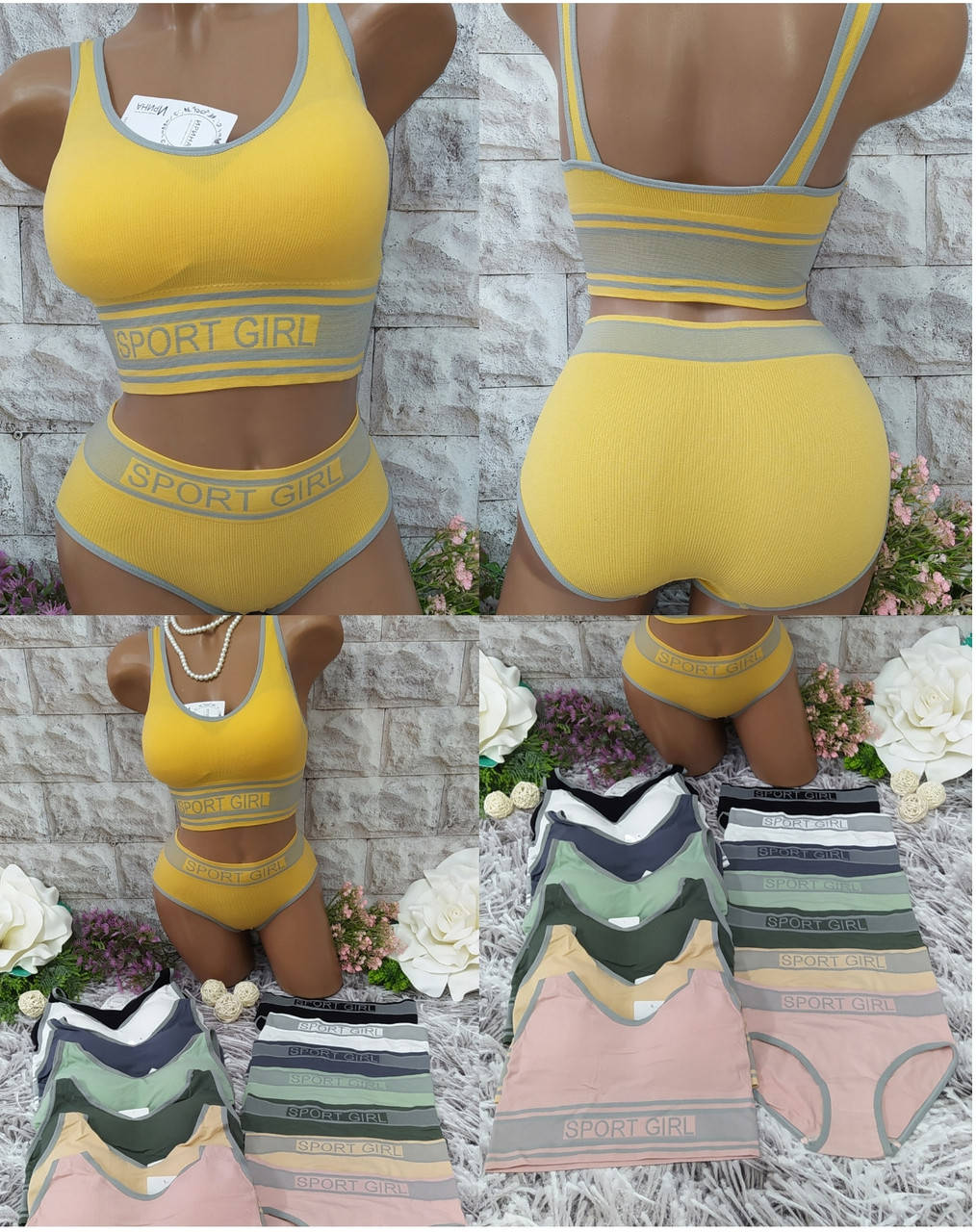 

Женский спортивный комплект р.44-46-48 нижнего белья лифчик - топ и трусики 6679, Разные цвета