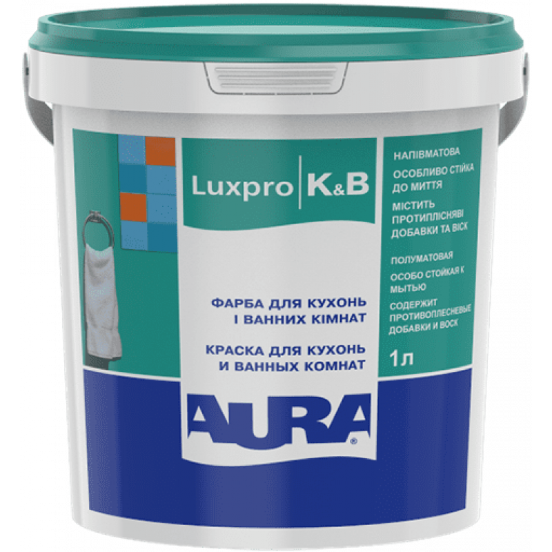 

Влагостойкая краска для кухонь и ванных комнат AURA K&B, 1л, Белый