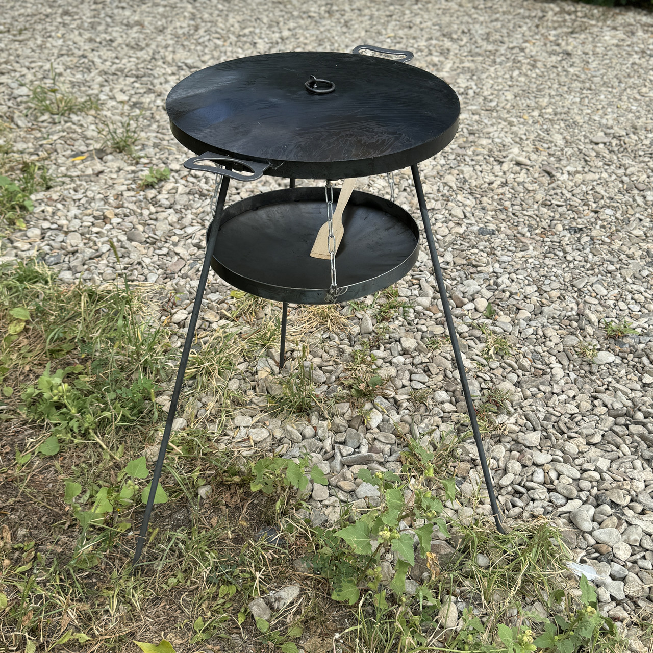 Сковорода з диска 60 см з кришкою та підставкою для вогню на цільних ногах 1м