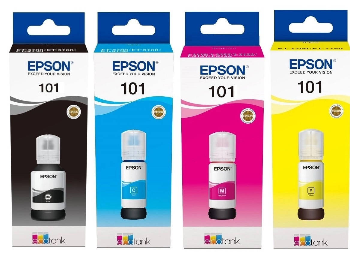 

Оригинальные чернила Epson 101, комплект, Black -135мл, Cyan, Magenta, Yellow по 70мл