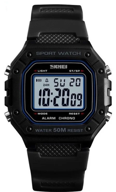 

Skmei 1496 черные с белым экраном мужские спортивные часы