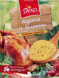 

"ДЕКО" Приправа смакова Куряча з зеленню 70г (1/60)